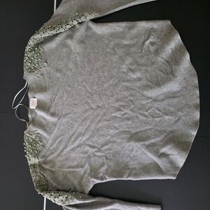 Siren Lily Gray Top with Green Embellishments